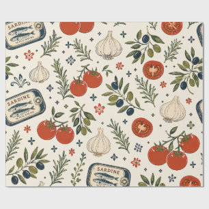 Italienisches Essen, mediterrane Tomaten Knoblauch Geschenkpapier