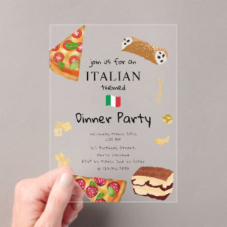 Italienisches Essen Pizza & Pasta Geburtstagsparty Acryleinladungen