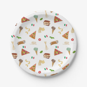 Italienisches Essen Pizza Pasta Tiramisu Muster Pappteller
