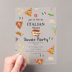 Italienisches Essen Pizza- und Pasta-Abendparty-Th Acryleinladungen