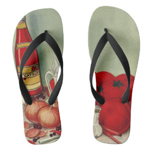 Italienisches Essen Tomaten Zwiebeln Paprika Ketch Badesandalen