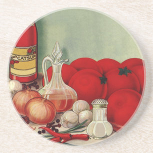 Italienisches Essen Tomaten Zwiebeln Paprika Ketch Sandstein Untersetzer