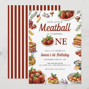 Italienisches Essen   Wasserfarbe 1. Geburtstag Einladung