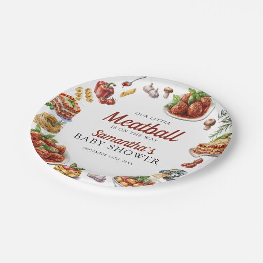 Italienisches Essen | Wasserfarben-Babydusche Pappteller (Schrägansicht)