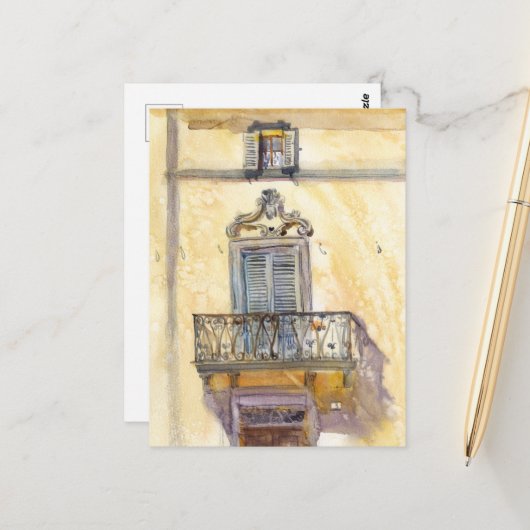 Italienisches Fenster. Originalkunst von Sveta Mik Postkarte (Vorderseite/Rückseite Beispiel)