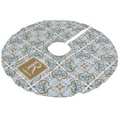 Italienisches Fliesenmuster, Monogramm Leinenimitat Weihnachtsbaumdecke (Schrägansicht)