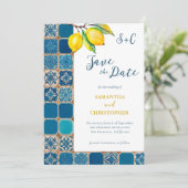 Italienisches Foto "Blauer Til Lemon Citrus" Save The Date (Stehend Vorderseite)