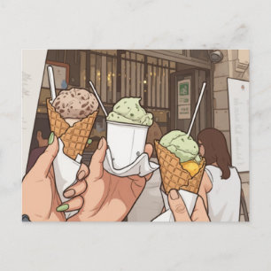 Italienisches Gelato im Waffelhörnchen Postkarte