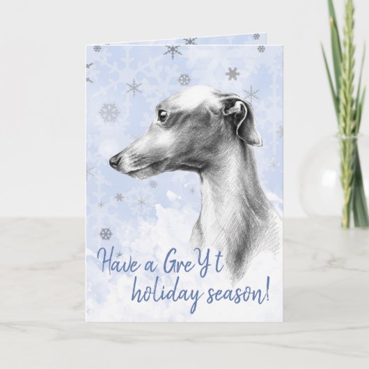Italienisches Greyhound Hundportrait Snowflakes in Karte (Vorderseite)