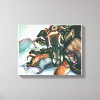 Italienisches Greyhound mit neugeborenen Welpen Leinwanddruck