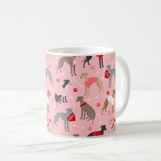 Italienisches Greyhound Valentine Muster Kaffeetasse (VorderseiteRechts)
