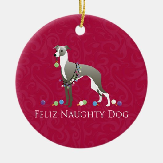 Italienisches Greyhound Weihnachtsdesign Keramikornament (Vorne)