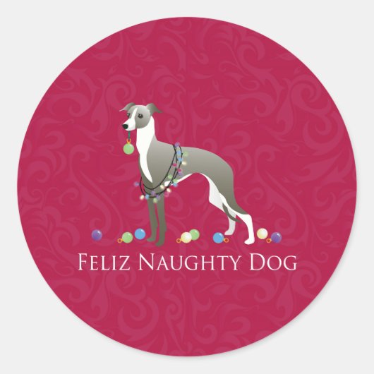 Italienisches Greyhound Weihnachtsdesign Runder Aufkleber (Vorderseite)