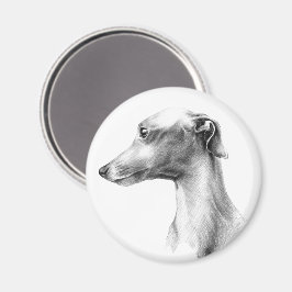 Italienisches Greyhound Whippet Hundportrait zeich Magnet