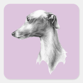 Italienisches Greyhound Whippet Hundportrait zeich Quadratischer Aufkleber