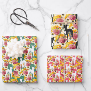 Italienisches Greyhounds Floral Pattern Geschenkpapier Set
