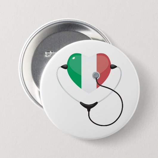 Italienisches Herz mit Stethoscope Gesundheitswese Button (Vorne & Hinten)