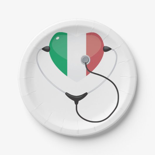 Italienisches Herz mit Stethoscope Gesundheitswese Pappteller (Vorderseite)
