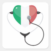 Italienisches Herz mit Stethoscope Gesundheitswese Quadratischer Aufkleber (Vorderseite)