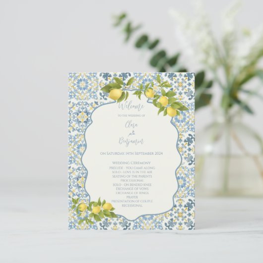 Italienisches Hochzeitsfeierprogramm für Blaue Til (Stehend Vorderseite)