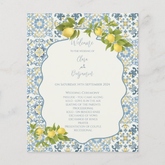 Italienisches Hochzeitsfeierprogramm für Blaue Til (Vorderseite)