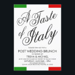 Italienisches Hochzeitsfest | Abendessen Einladung<br><div class="desc">Feiern Sie Ihre jüngste Ehe mit einem Brunch oder Abendessen im italienischen Stil. Lassen Sie sich von den besten und beliebtesten Geschirr der italienischen Küche verwöhnen. Diese Einladung enthält italienische Fahnen Streifen, die die Seite mit den Worten "ein Geschmack Italiens" in Richtung Zentrum umrahmen. Alle Elemente der Einladung sind freigeschaltet...</div>