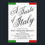 Italienisches Hochzeitsfest | Einladung zum Abende<br><div class="desc">Feiern Sie Ihre jüngste Ehe mit einem Brunch oder Abendessen im italienischen Stil. Lassen Sie sich von den besten und beliebtesten Geschirr der italienischen Küche verwöhnen. Diese Einladung enthält italienische Fahnen Streifen, die die Seite mit den Worten "ein Geschmack Italiens" in Richtung Zentrum umrahmen. Alle Elemente der Einladung sind freigeschaltet...</div>