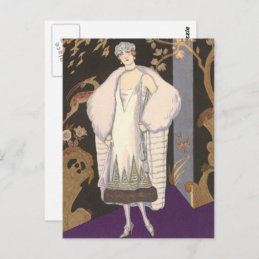 Italienisches Kleid und Coat George Barbier Postkarte (Vorne/Hinten)