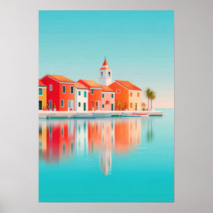 Italienisches Küsten Dorf mit farbenfrohen Häusern Poster