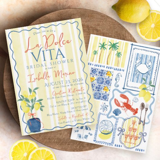 Italienisches Lemon Blue La Dolce Vita Brautparty Einladung