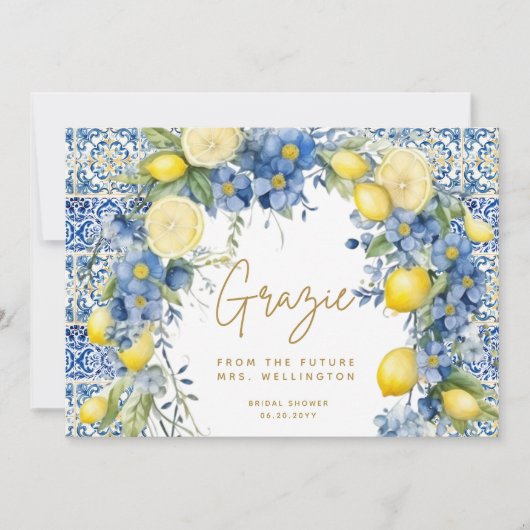 Italienisches Lemon Blue Tiles Italien Brautparty Dankeskarte (Vorderseite)