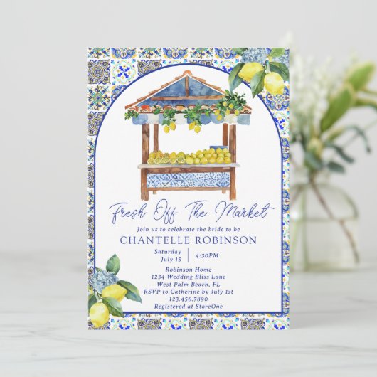 Italienisches Lemon-Brautparty frisch vom Markt Einladung (Stehend Vorderseite)