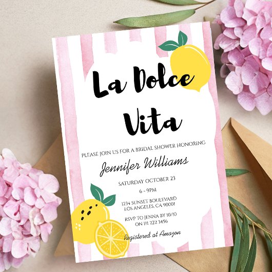 Italienisches Lemon Brautparty Pink Dolce Vita Doo Einladung