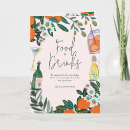 Italienisches mediterranes Menü Lemon Pink Wedding Dankeskarte