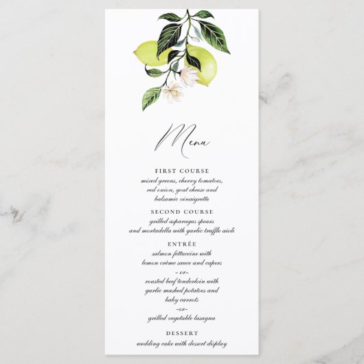 Italienisches Menü "Lemons Calligraphy" Menükarte (Vorderseite)