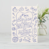 Italienisches Menü mit Handzeichen Blau und Creme Menükarte (Stehend Vorderseite)
