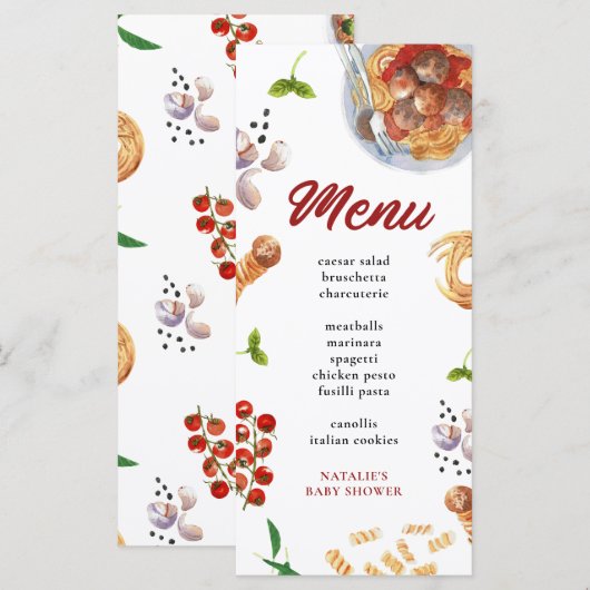 Italienisches Menü "Watercolor Meatball" Menükarte (Vorne/Hinten)