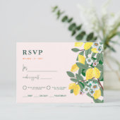 Italienisches Mittelmeer Lemon Pink Wedding RSVP Karte (Stehend Vorderseite)