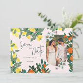 Italienisches Mittelmeer Lemon Pink Wedding Save The Date (Stehend Vorderseite)