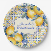 Italienisches Mittelmeer Tile & Lemon Brautparty Pappteller (Vorderseite)