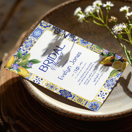 Italienisches Mosaik Blue Tile Lemons Chic Brautpa Einladung