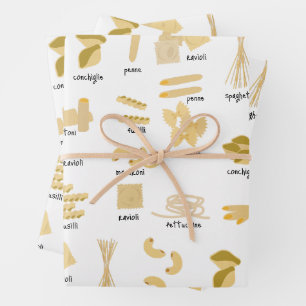 Italienisches Pasta-Gebilde und Namensmuster Geschenkpapier Set