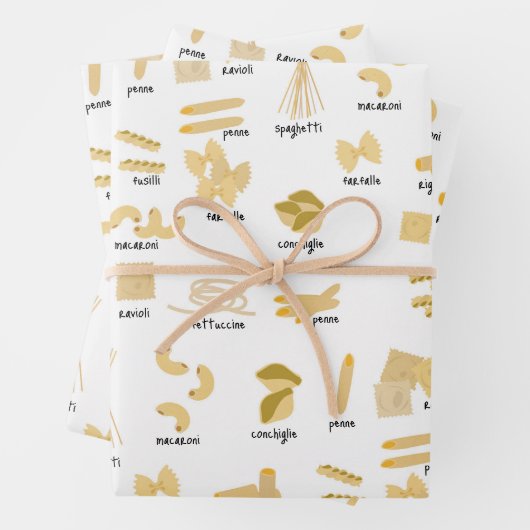 Italienisches Pasta-Gebilde und Namensmuster Geschenkpapier Set (Beispiel)