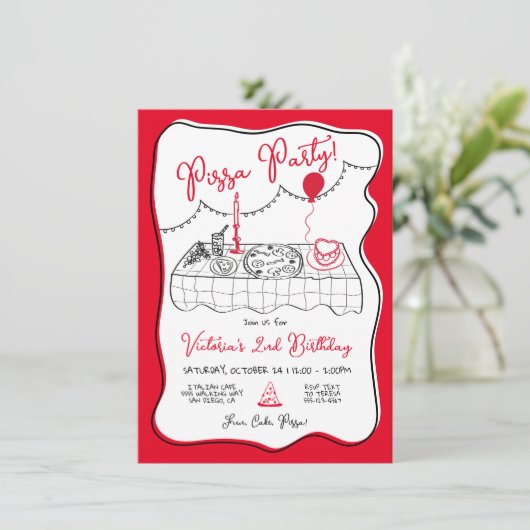 Italienisches Pizza Party Geburtstag Einladung (Stehend Vorderseite)