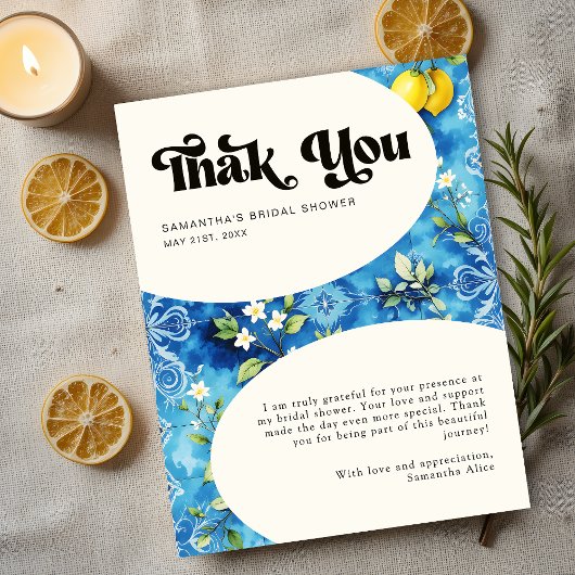 Italienisches Positano Amalfi Lemon Citrus Brautpa Dankeskarte