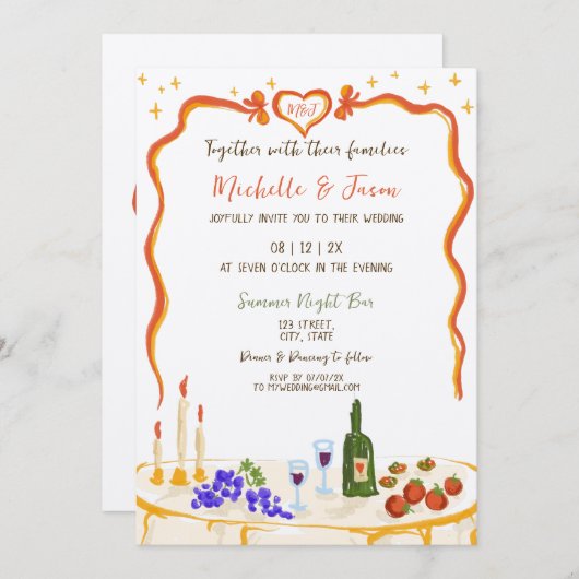 Italienisches Quirky Whimsical Fun Hand Drawn Bow  Einladung (Vorne/Hinten)