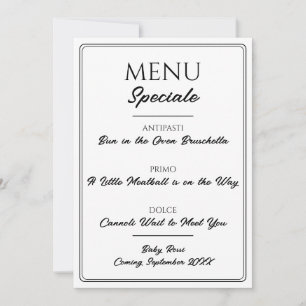Italienisches Restaurant-Menü Schwangerschaftsankü Ankündigung