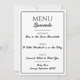 Italienisches Restaurant-Menü Schwangerschaftsankü Ankündigung