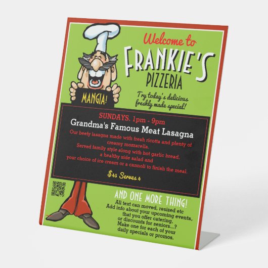 Italienisches Restaurant Pizzeria Fun Menü Karte P Sockelschild (Vorderseite)