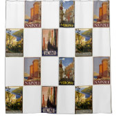 Italienisches Retro-Collage Vintages Städteposter Duschvorhang (Vorderseite)